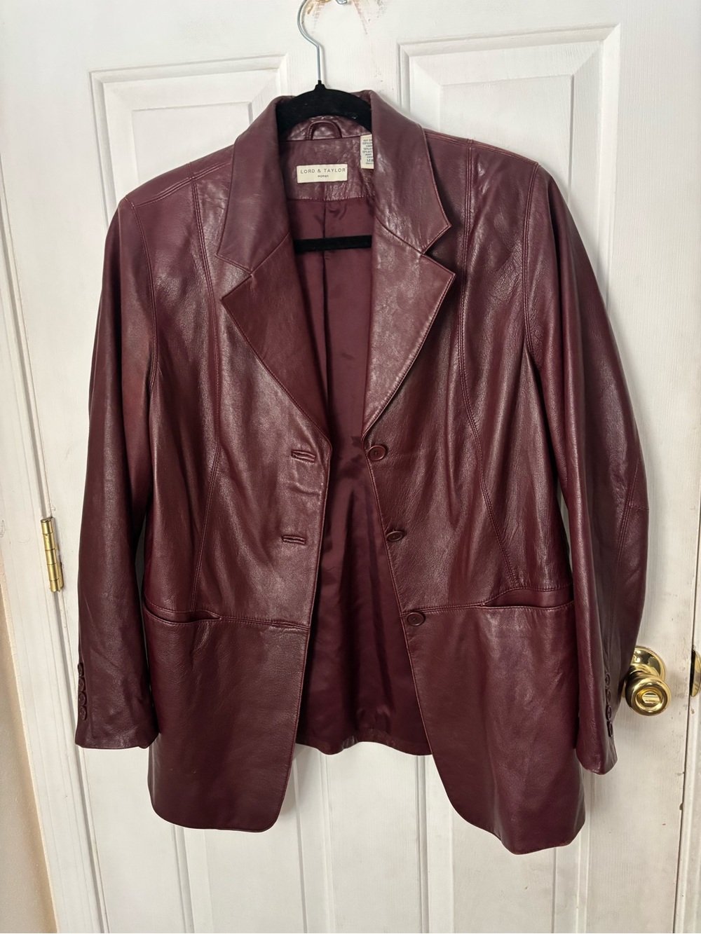 Lord & Taylor Women's Maroon Leather Blazer Jacket